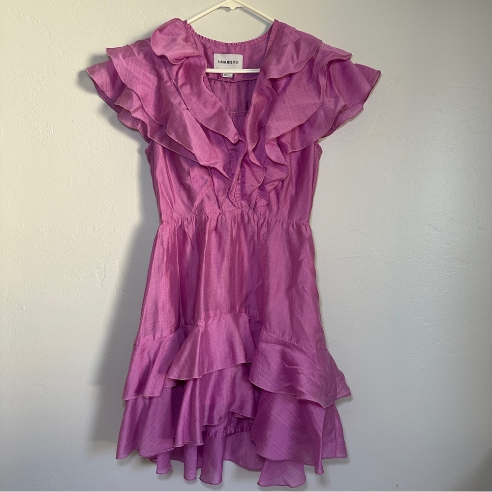 Sabina Musayev Purple Ruffled Midi Dress